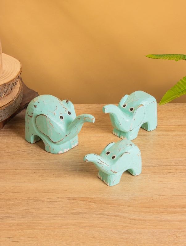 Сувенирный набор &laquo;Милые слоники&raquo;, 12 см, 10 см, 9 см, дерево, бирюзовый
