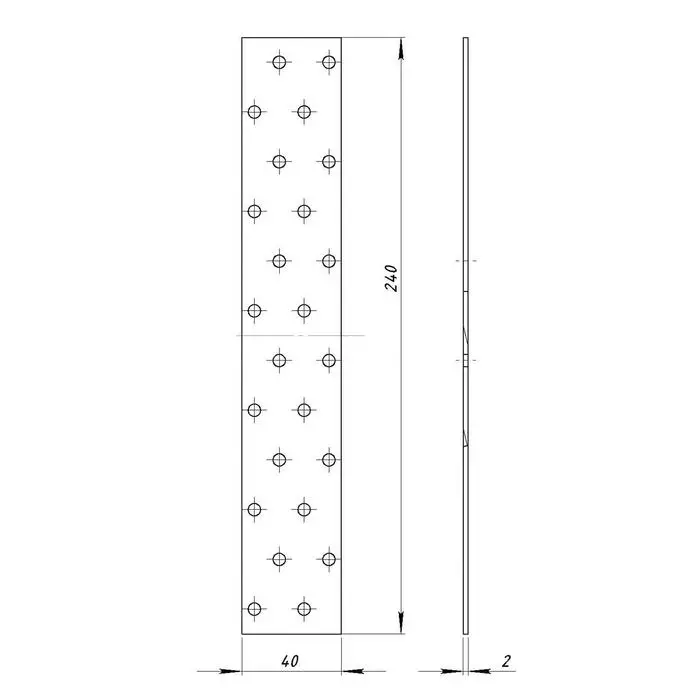 Пластина крепёжная 40 х 240 х 2 мм, оцинкованная