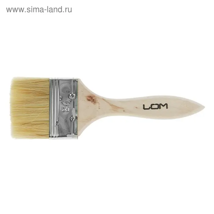 Кисть плоская ЛОМ, натуральная щетина, деревянная рукоятка, 2.5", 63 мм