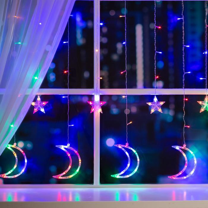 Гирлянда &laquo;Бахрома&raquo; 2.7 &times; 0.9 м с насадками &laquo;Месяц&raquo;, IP20, прозрачная нить, 138 LED, свечение мульти, 8 режимов, 220 В