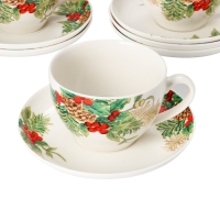 Сервиз фарфоровый чайный Доляна &laquo;Рождество&raquo;,12 предметов: 6 чашек 280 мл, 6 блюдец, d=15 см