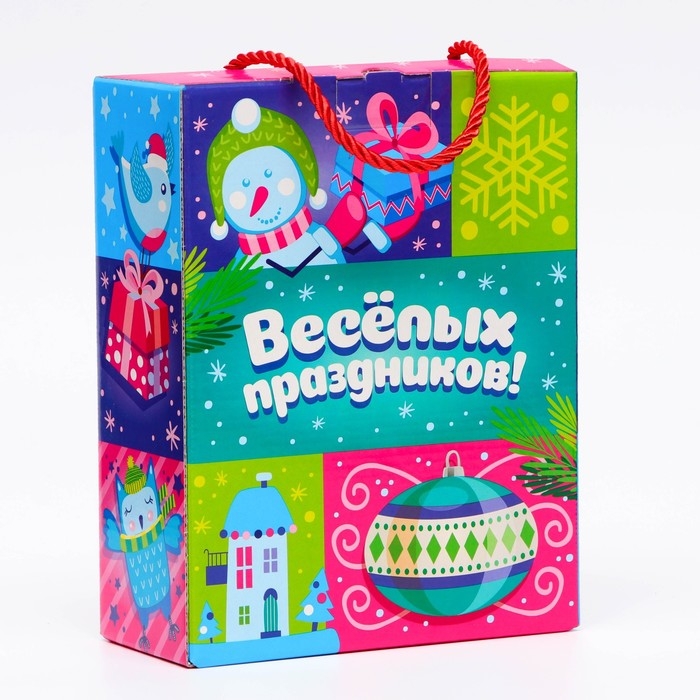 Новый год. Подарочная коробка новогодняя Ёлка-Пати 16,5 х 7,5 х 21 см.