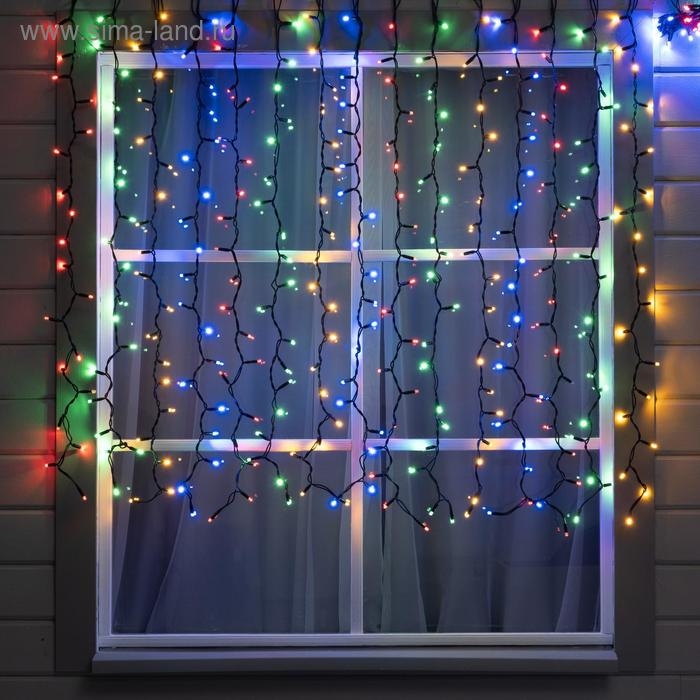Гирлянда "Занавес" 2 х 1.5 м , IP65, УМС, тёмная нить каучук, 300 LED, свечение мульти, 220 В