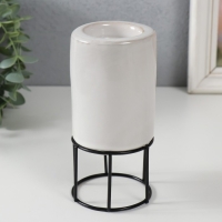 Подсвечник керамика, металл на 1 свечу "Столбик" белый с чёрным 7,4х7,4х15,3 см