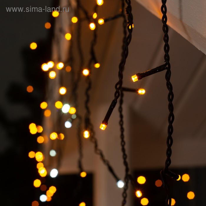 Гирлянда &laquo;Бахрома&raquo; 3 &times; 0.6 м, IP44, УМС, тёмная нить, 160 LED, свечение жёлтое, мерцание белым, 220 В