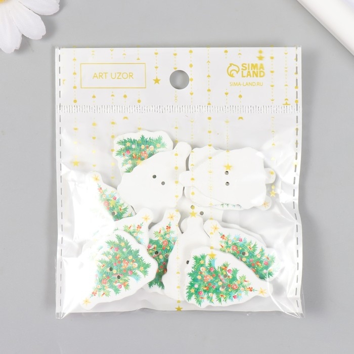 Набор пуговиц для творчества дерево "Ёлочка со свечами" набор 15 шт 3,5х2,5 см