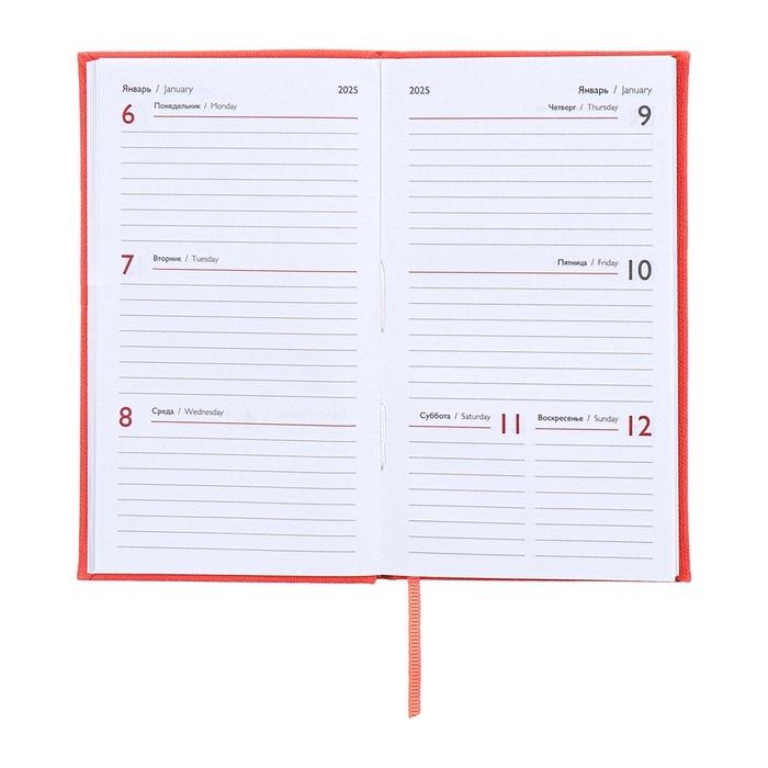 Еженедельник датированный 2025 года, 85х145 мм, 64 листа ESCALADA, твердая обложка из искусственной кожи, блинтовое тиснение, блок 70 г/м&sup2;, коралловый