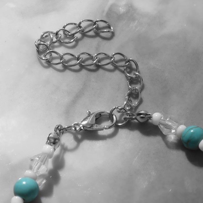 Браслет на ногу &laquo;Морская звезда&raquo;, бело-голубой в серебре, 23.5 см + удлинитель 4.5 см