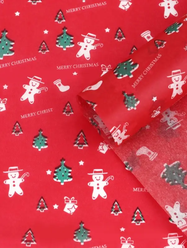Бумага упаковочная тишью "Пряничный человечек", красная, 50 х 66 см