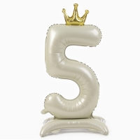 Шар фольгированный 42" &laquo;Цифра 5 с короной&raquo; на подставке, цвет взбитые сливки