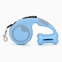 Рулетка - поводок "Косточка", с контейнером для пакетов, трос 3 м, голубая/серая