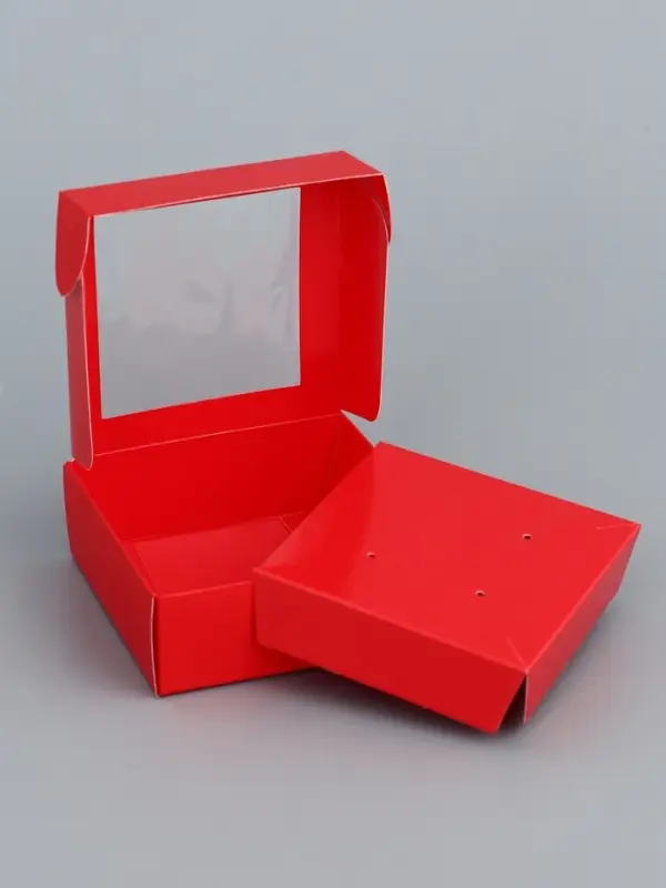 Коробка для бижутерии с PVC окном 8&times;8&times;3 см, красный