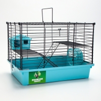 Клетка для грызунов "Пижон" складная, 38 х 27 х 27 (домик, миска, колесо) бирюззовая