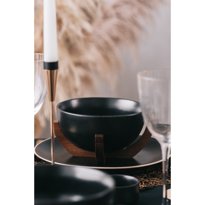 Миска фарфоровая на подставке из бамбука Magistro &laquo;Галактика&raquo;, 1,2 л, 18&times;18&times;8,5 см, цвет чёрный