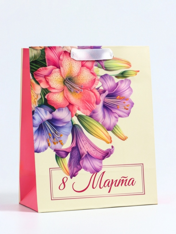 Пакет подарочный вертикальный &laquo;Акварельный букет&raquo;, MS 18 х 23 х10 см