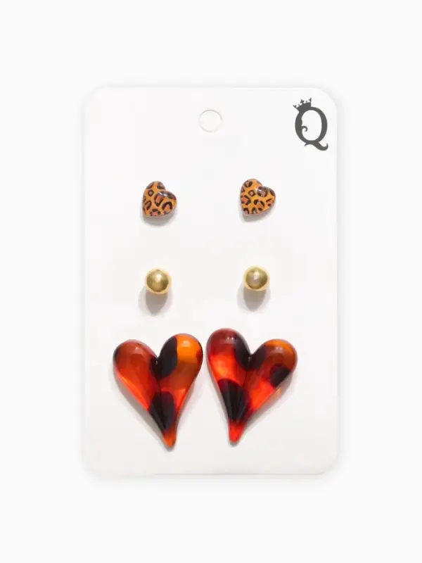 Набор серьги "Леопард" сердце и бусина, цветной в золоте