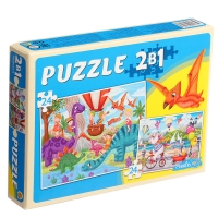 Макси-пазлы 2 в 1 &laquo;Единороги + динозавры №4&raquo;, 24 и 24 элементов