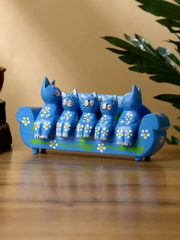 Сувенир "Кошачье семейство" дерево 20х5х10 см, цв. синий