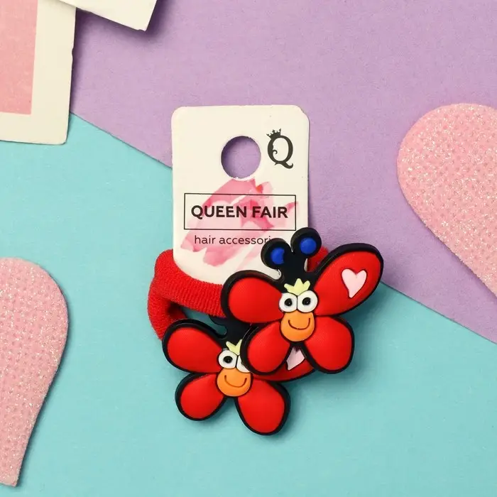 Резинки для волос &laquo;Крошка&raquo;, набор 2 шт., бабочка, 3 см, красные