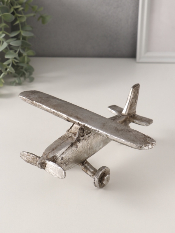 Сувенир полистоун "Ретро самолёт. Моноплан" серебро с патиной 21х21х9 см