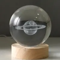 Сувенир стекло подсветка "Солнечная система" d=8 см подставка дерево, USB 8х8х9,5 см