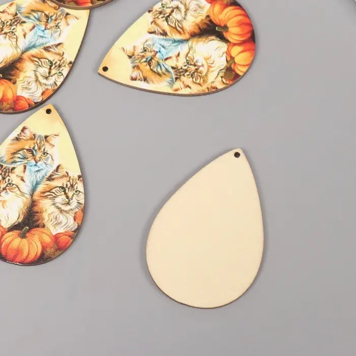 Декор для творчества дерево "Три кота с тыквами" 4,9х3,3х0,3 см