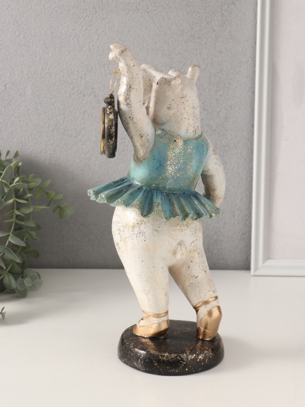Сувенир полистоун с часами "Бегемот-балерина" 13,5х15х32,5 см