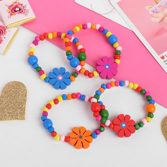 Браслет детский &laquo;Выбражулька&raquo; цветы с бусинами, цвет МИКС