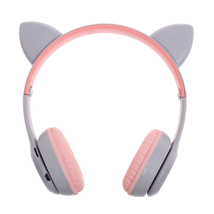 Наушники беспроводные &laquo;Котик&raquo;, звуковые и световые эффекты, складные, цвет серый