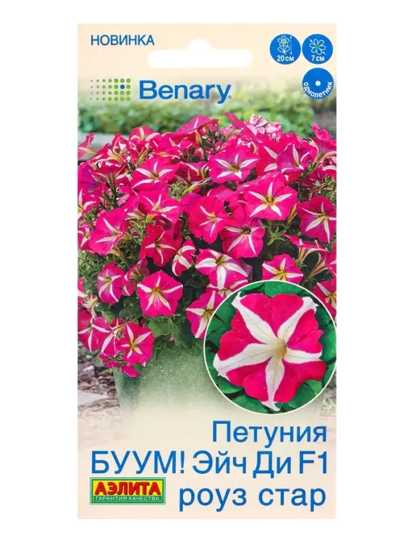 Семена цветов Петуния БУУМ! Эйч Ди F1 Роуз Стар многоцветковая  (драже)  Benary, Ц/П,7 шт.