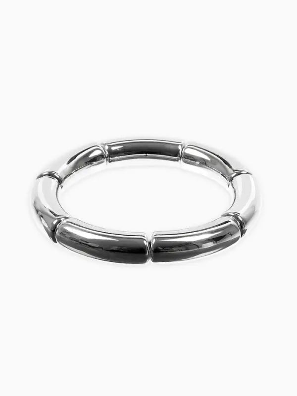 Браслет пластик на резинке "Стиль" гладкий, цвет серебро