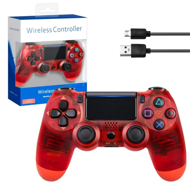 Джойстик PS4 DualShock беспроводной AA прозрачный красный