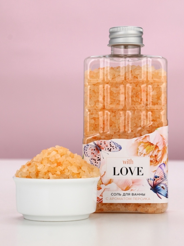 Соль для ванны во флаконе шоколад &laquo;С любовью&raquo;, аромат персика, 360 г, ЧИСТОЕ СЧАСТЬЕ