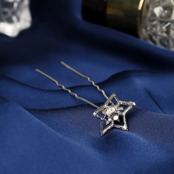 Шпилька для волос "Аврора" звезда, 1,5х6,5 см, серебро