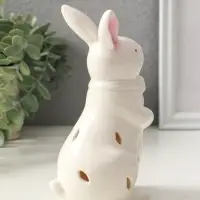 Сувенир керамика свет "Зайка с бантом" белый 7,5х8х15,5 см