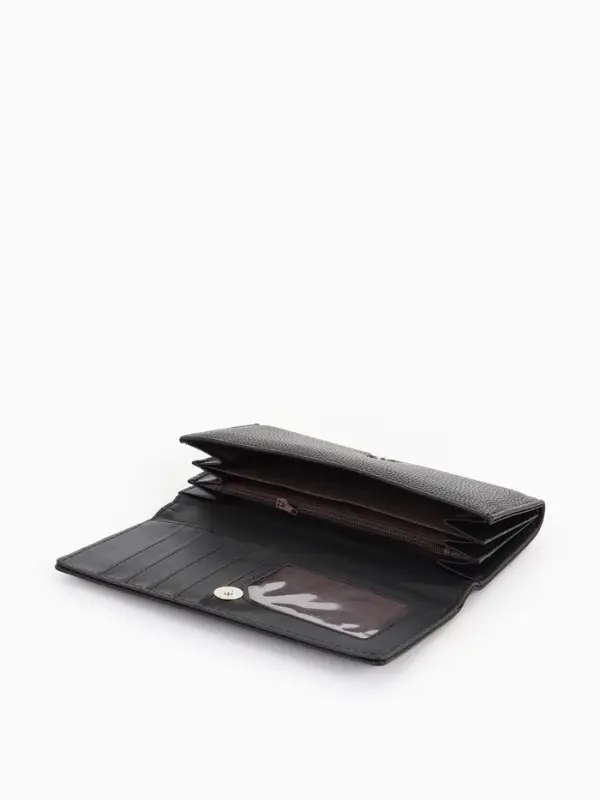 Кошелек жен 06-01-01 Июнь2522, 19*3*10 см, 3 отд+отд/молн, д/карт, д/монет, на магните черн   109097