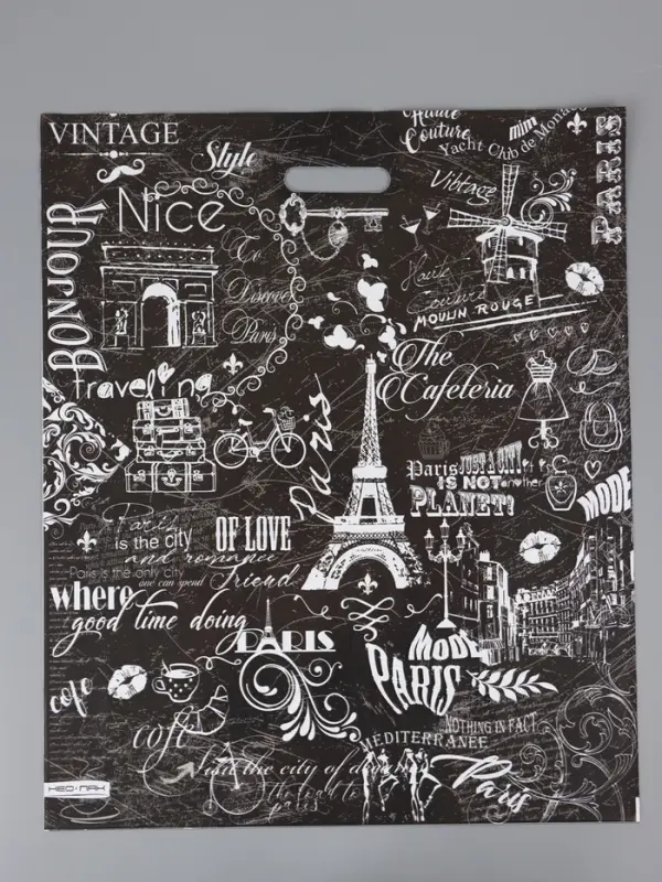 Пакет "Париж, полиэтиленовый с вырубной ручкой 50х60 см, 100 мкм