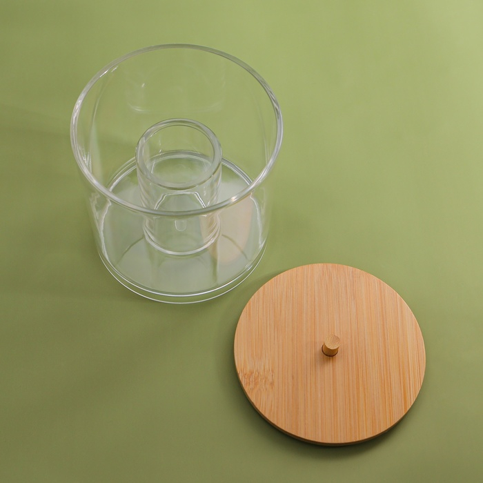 Органайзер для хранения ватных палочек &laquo;BAMBOO&raquo;, с крышкой, d = 9,5 &times; 9,7 см, в картонной коробке, цвет прозрачный/коричневый