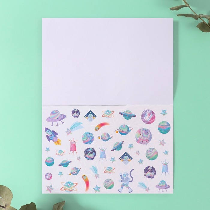 Наклейки в книжке "Космография" + 3 фона голография 20,7х14,2 см