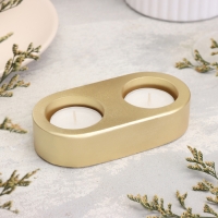 Подсвечник "Мрамор" из гипса для двух свечей овальный, 12х6х3см,золото