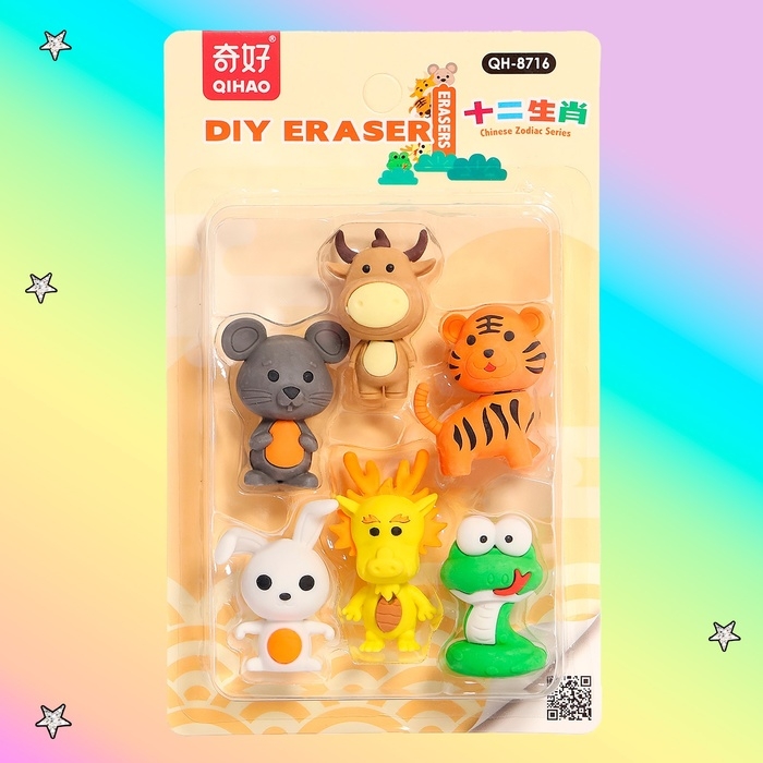 Игровой набор ластиков &laquo;Зверята&raquo;, 6 шт., МИКС