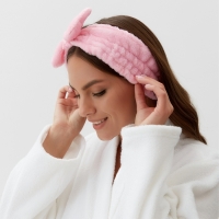 Повязка для умывания из микрофибры Доляна &laquo;Бантик&raquo;, цвет розовый