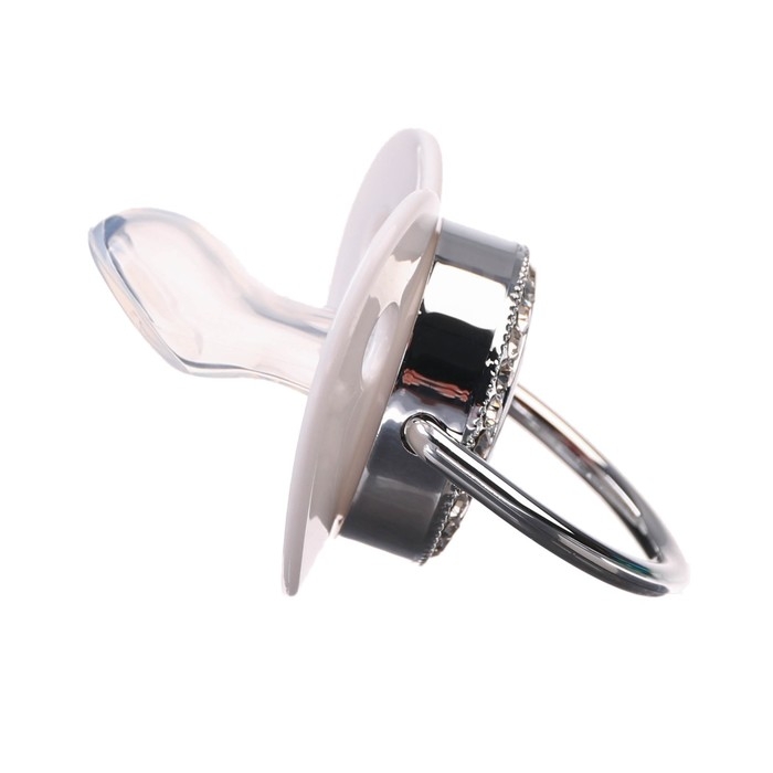 Соска - пустышка силиконовая ортодонтическая &laquo;I LOVE MUM&raquo;, от 6 мес., с колпачком + держатель - цепочка, цвет белый/серебро, стразы