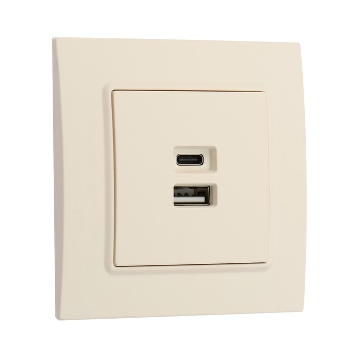 Розетка с USB-A + USB-C разъёмами, 2.1 A, 5В, TOT Elegant, скрытая, бежевая