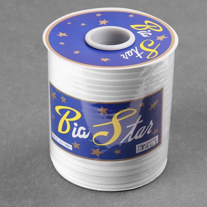 Косая бейка атласная, 15 мм &times; 132 м, цвет белый F101