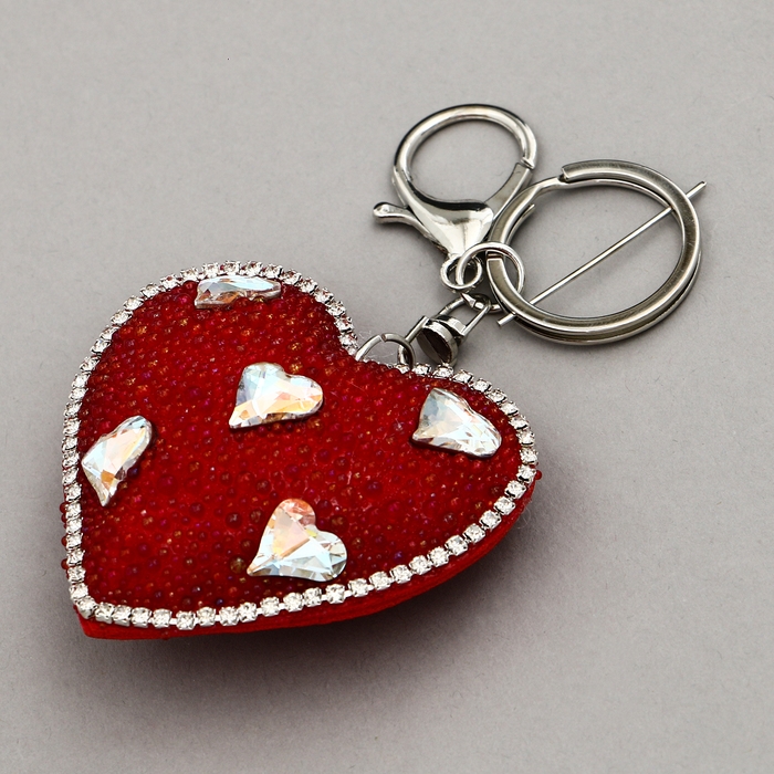 Мягкая игрушка &laquo;Объемное сердце&raquo; со стразами, на брелоке, 7 см, цвет красный