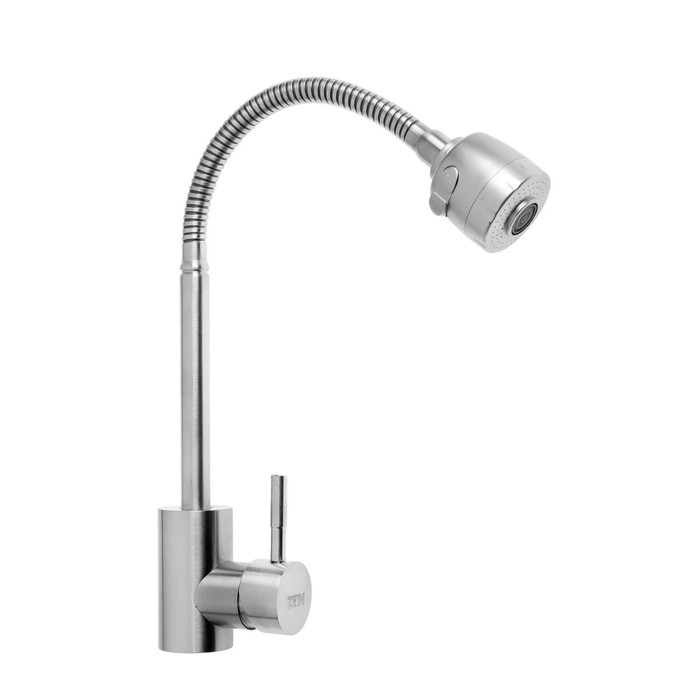Смеситель для кухни ZEIN Z2390, гибкий излив, картридж керамика 40 мм, нерж. сталь, сатин
