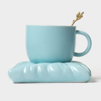 Чайная пара керамическая с ложкой &laquo;Зефирка&raquo;, 2 предмета: чашка 250 мл, блюдце d=13 см, цвет голубой