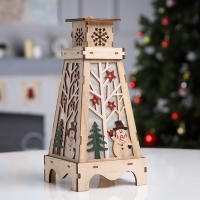 Светодиодная фигура &laquo;Снеговик в лесу&raquo; 13.5 &times; 19 &times; 13.5 см, дерево, батарейки LR1130х3, свечение тёплое белое