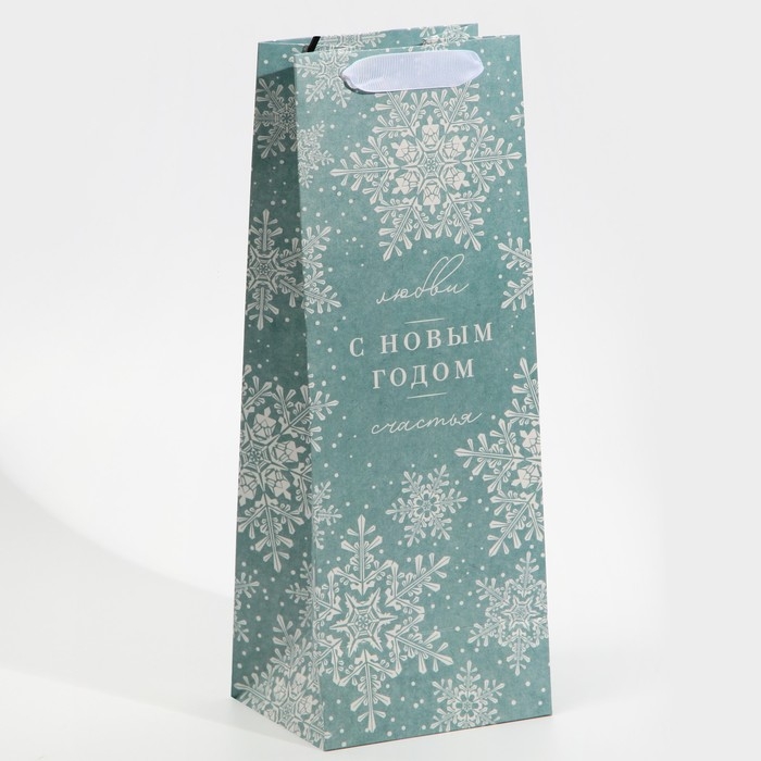 Пакет под бутылку &laquo;Любви и счастья&raquo;, 13 х 35 х 10 см, Новый год